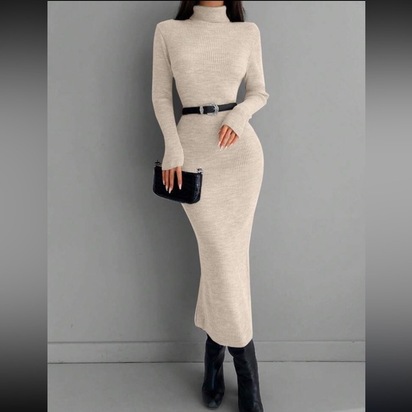 Luxe blue  high neck sweater bodycon dress - Picture 14 of 16